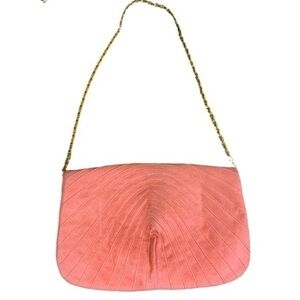 Vintage Coral Suede Clutch / Shoulder Bag with Gold Chain